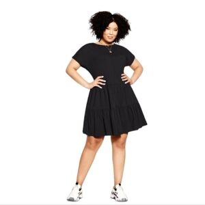 City Chic Black Seraphina Tiered Stretch Cotton Dress Shirt Dress Casual Basic